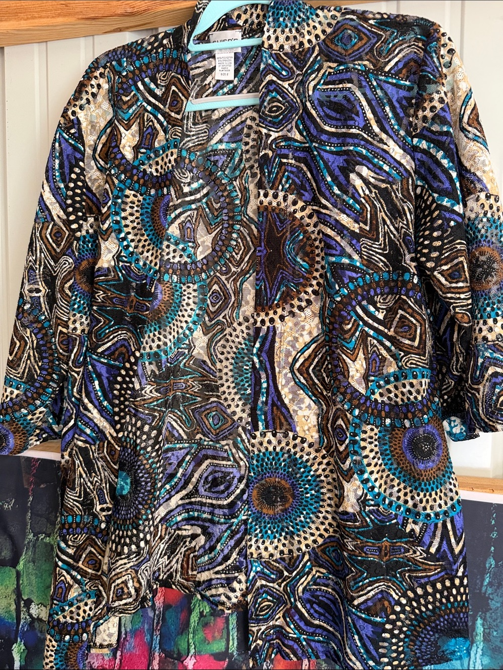 Chico's Multicolor Printed Tunic Jacket - Blue, Black & Cream